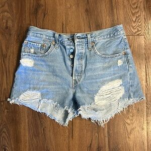 Levi Jean shorts size 27, light wash distressed.